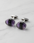Sparkling Purple & Black Striped Oval Cufflinks - Front View for galas | Luxe Ensemble