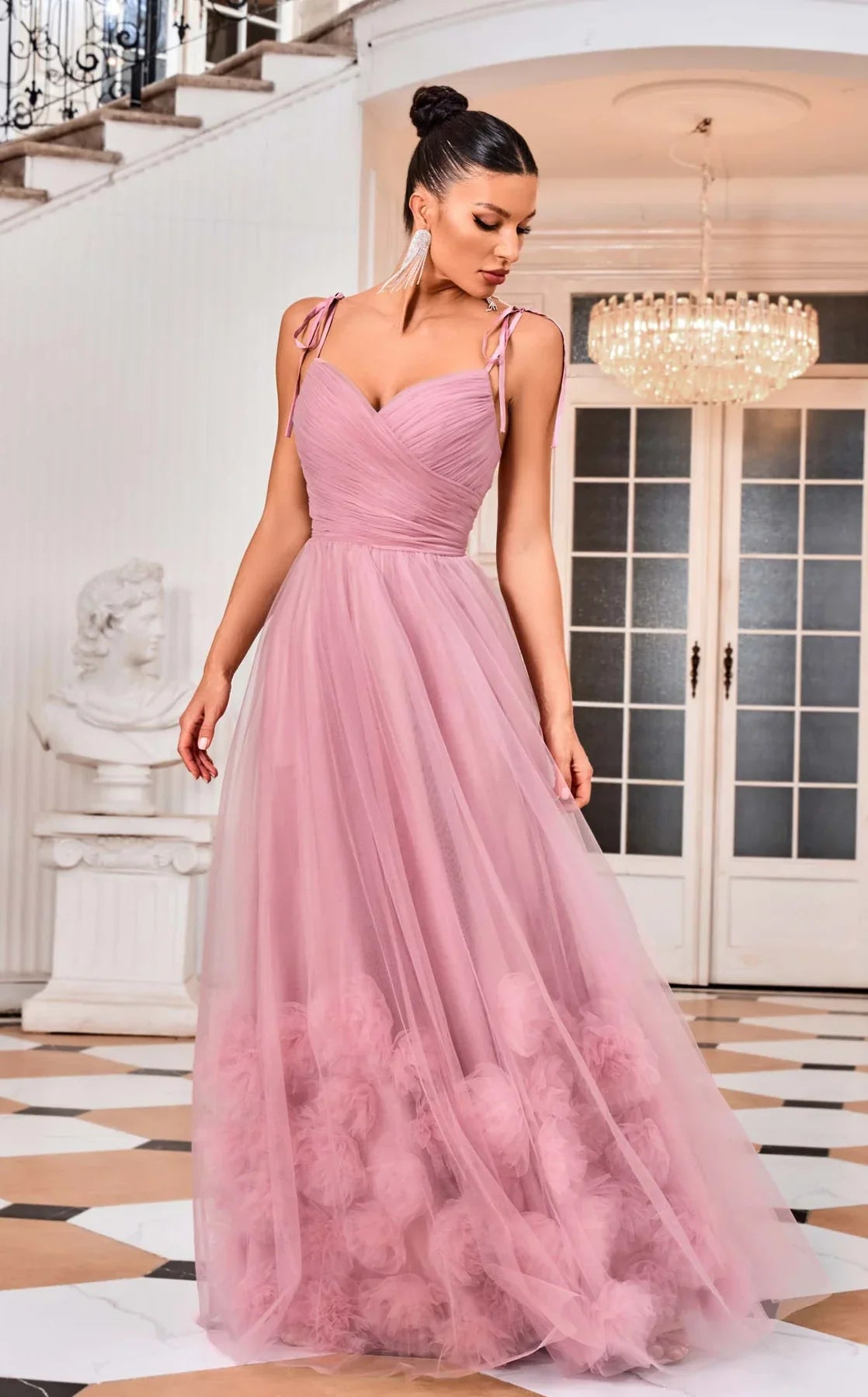 "Aurora" Tulle A-Line Tie-Strap Gown