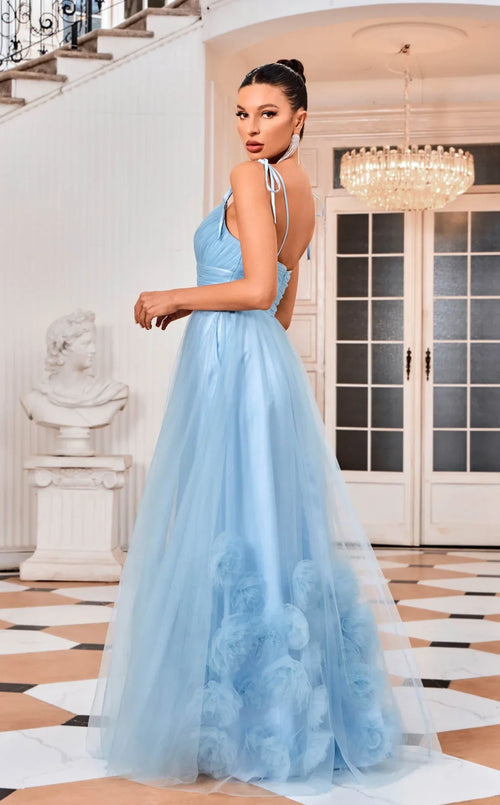 "Aurora" Tulle A-Line Tie-Strap Gown