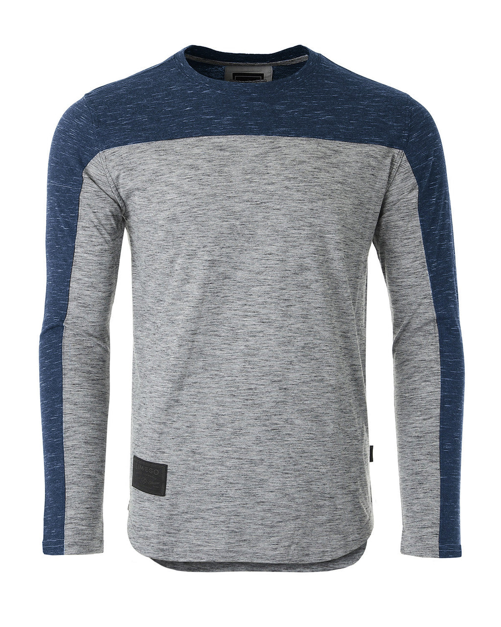 Camiseta casual atlética de manga larga con bloques de color y dobladillo curvo