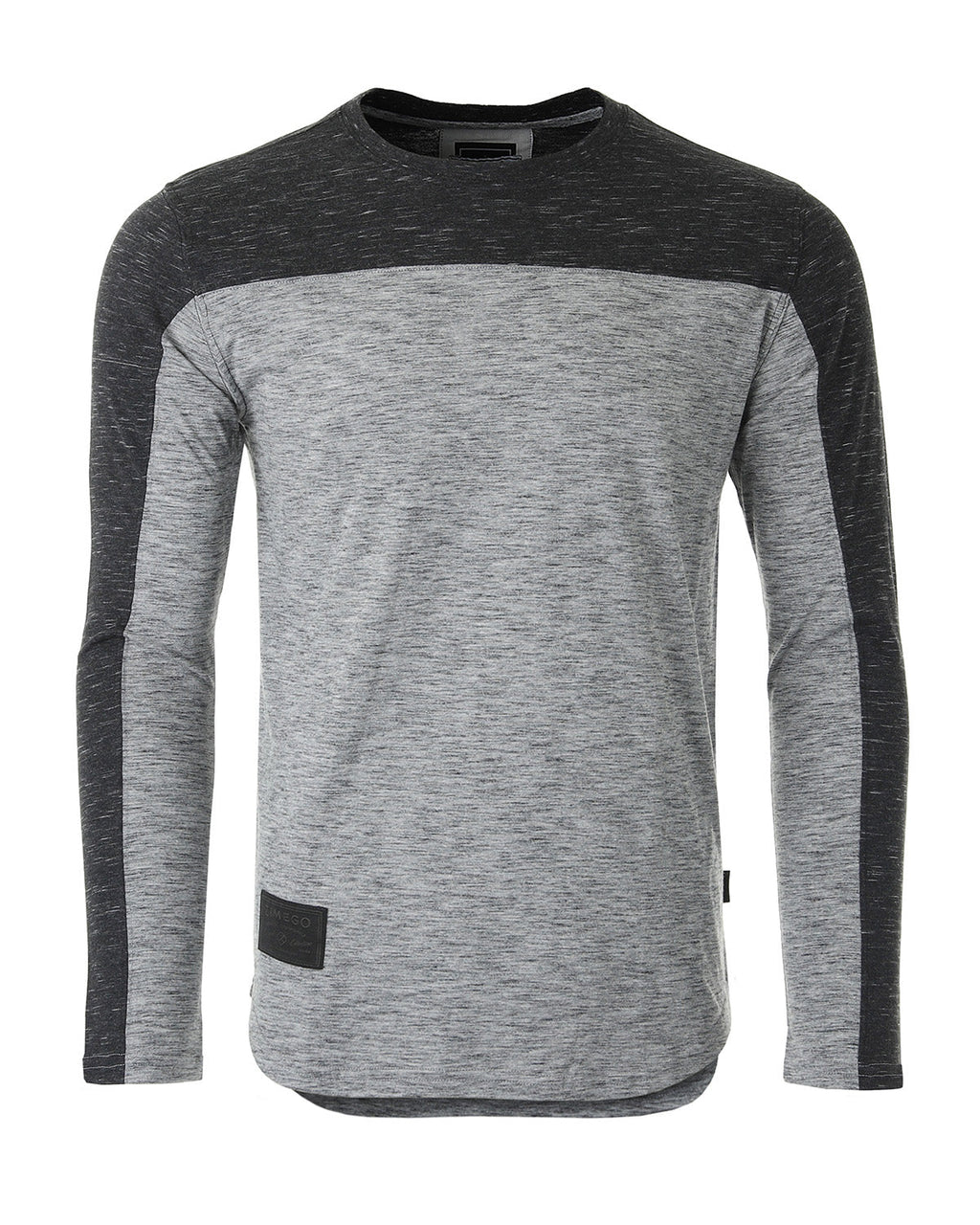 Camiseta casual atlética de manga larga con bloques de color y dobladillo curvo