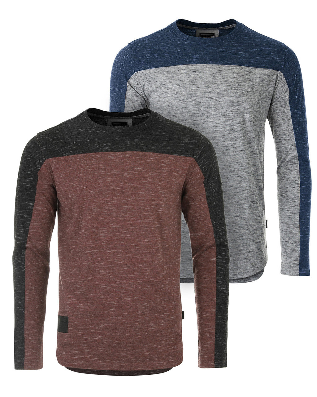 Camiseta casual atlética de manga larga con bloques de color y dobladillo curvo