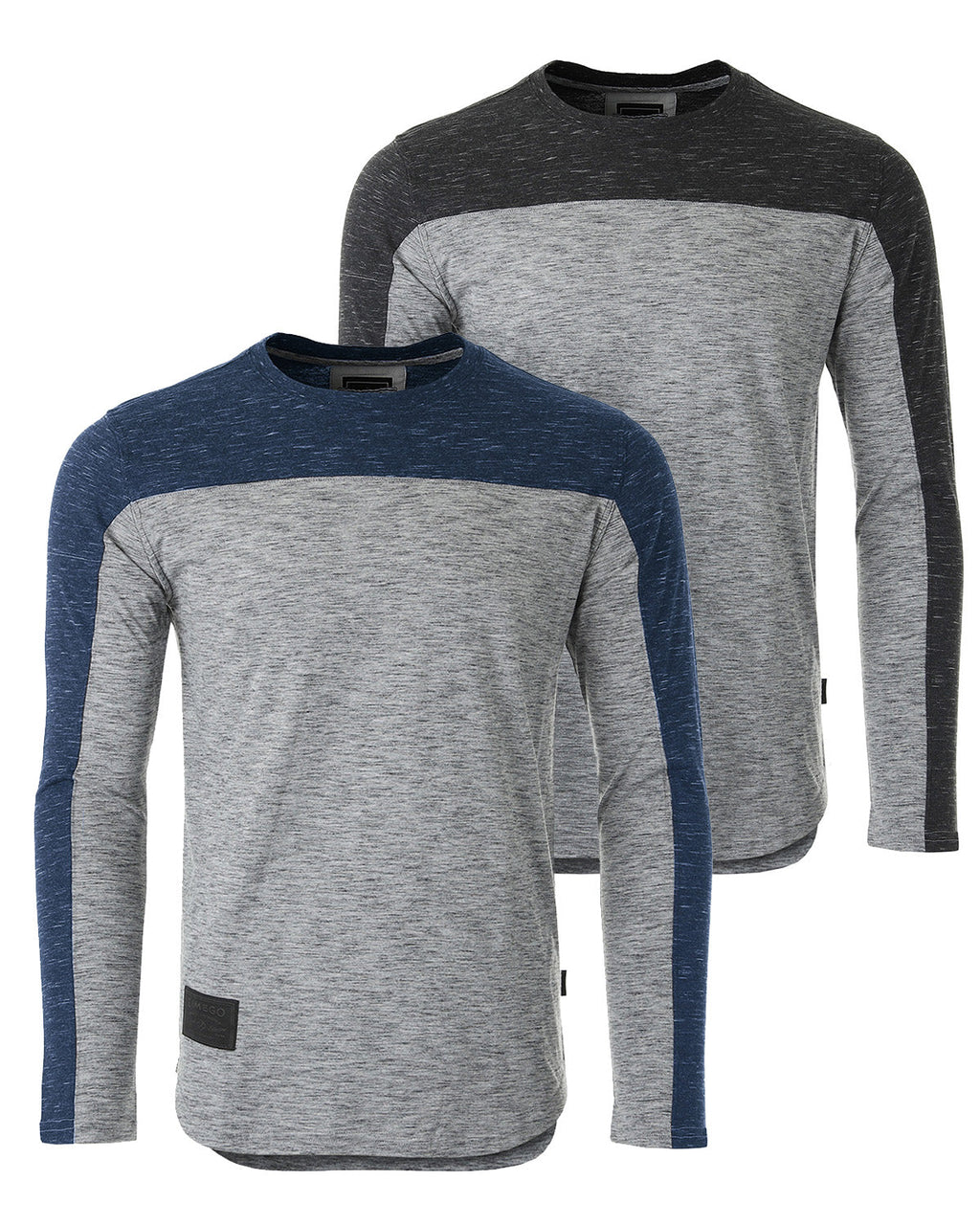 Camiseta casual atlética de manga larga con bloques de color y dobladillo curvo