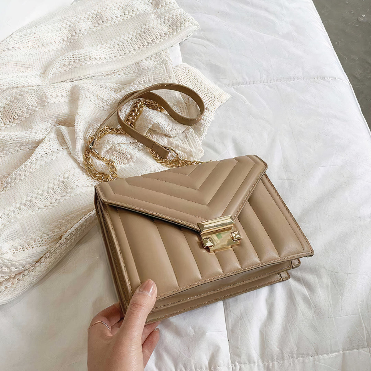 Chic Roxy Shoulder Bag - Angle View for formal events | Luxe Ensemble