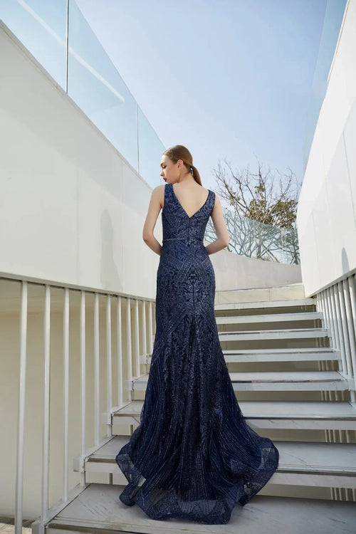 Vestido de Noche Sirena con Cuentas "Celeste"