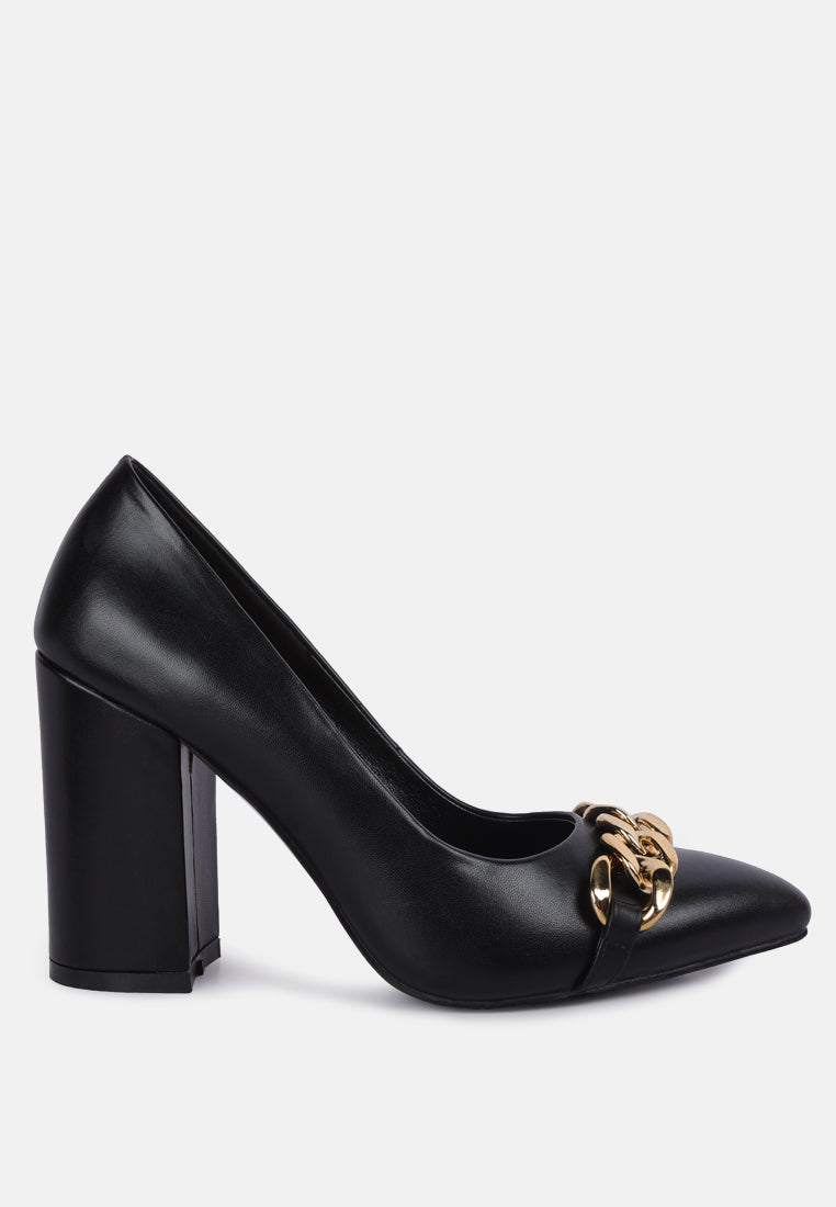 Sleek Majesty Block Heel Pumps - Full Length View for formal events | Luxe Ensemble